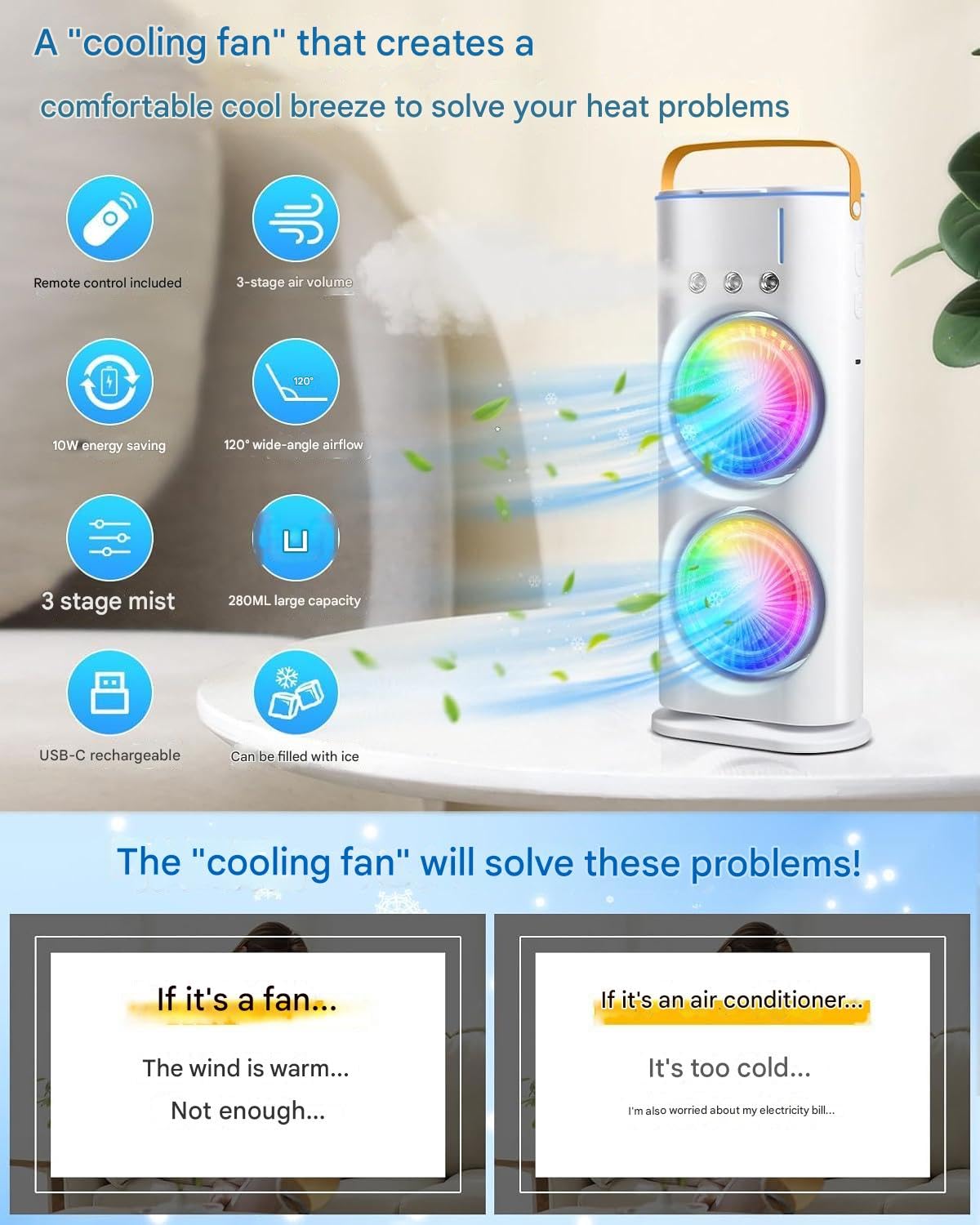 Pudami Double-Ended Spray Fan – Portable Mist Cooling Fan