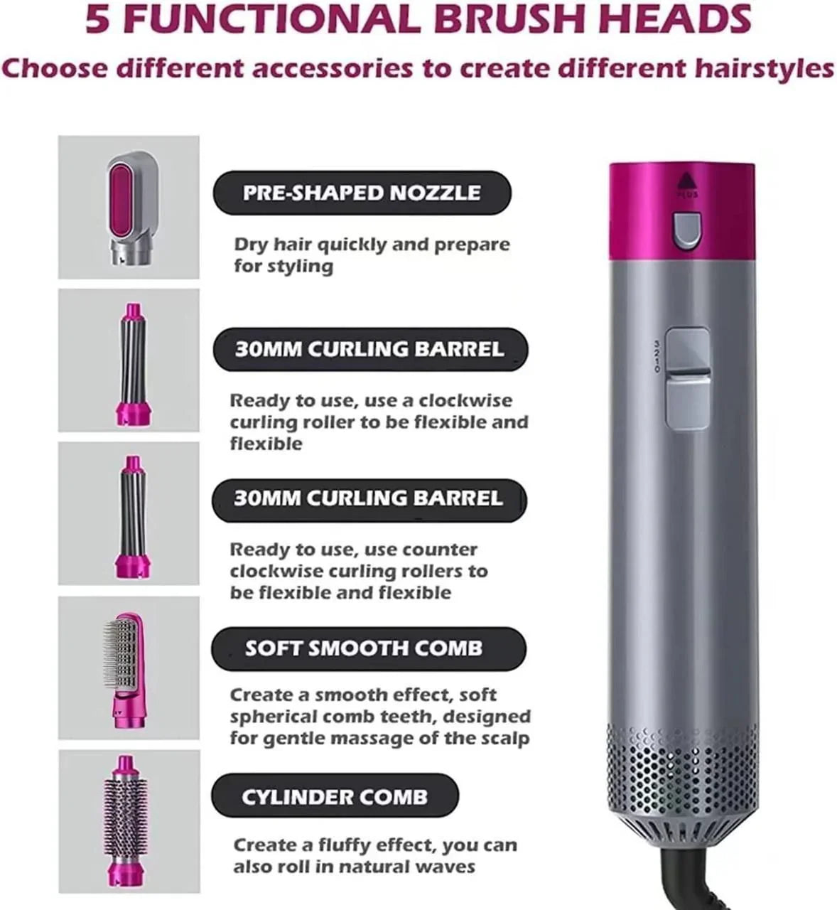 Pudami All-in-One Hot Air Styler with 5 Interchangeable Heads