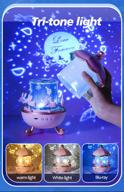 Pudami Star Light Projector for Kids – 6 Projection Films, 5 Color Modes, Rotating Rabbit Night Light